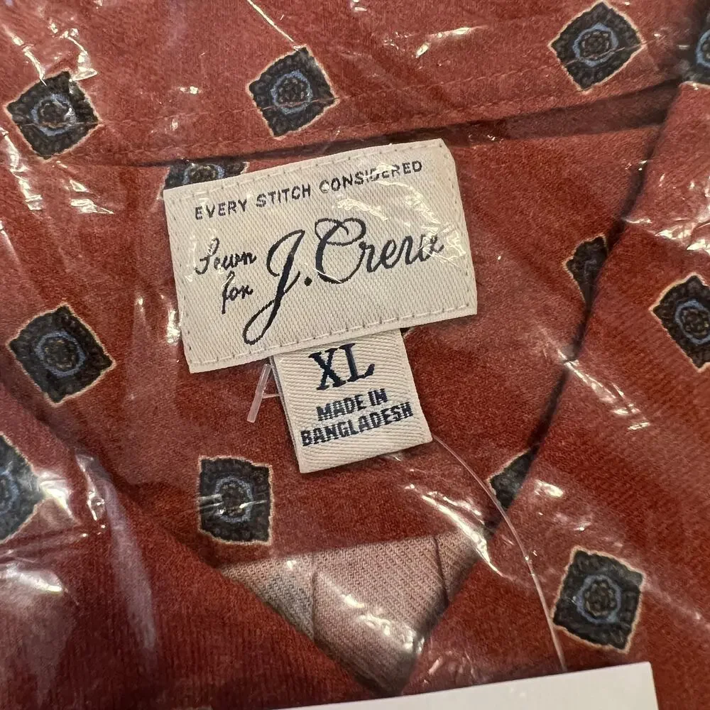 **NWT J. Crew Men's Square Flower Red/Rust Cotton-Wool Challis Shirt